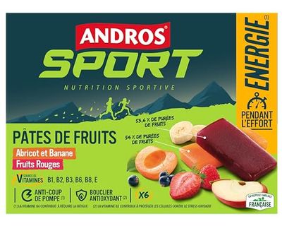 ANDROS Etui Pâte de Fruits Assorties (3 fruits rouges/3 Banane/abricot) 6x30g