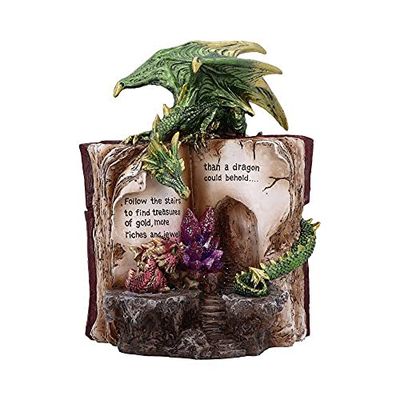Nemesis Now Hoard Finders Draak met Boek Kristal Beeldje, Groen, 20.8cm