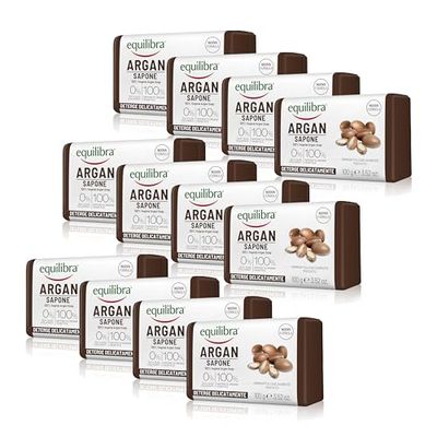 equilibra Argan Sapone 100% vegetale, 100 g, Pacco da 12
