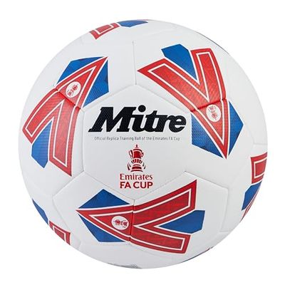 Mitre Unisex träning FA Cup fotboll | högpresterande träningsboll | Extra hållbar design, boll, Vit/Blå/Röd, 3