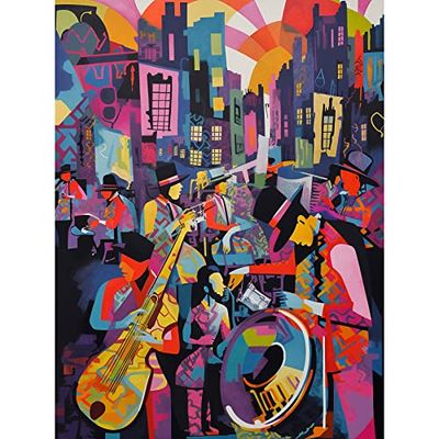 Artery8 New Orleans Jazz Festival Street Musicians Playing Music City at Sunset Abstract Modern Painting Large Wall Art Poster Print Thick Paper 18X24 Inch
