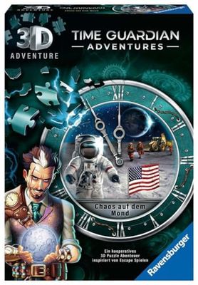 Ravensburger 3D Adventure 11539 TIME GUARDIAN ADVENTURES - Caos en la luna - Juego de sala de escape, para 1 a 4 jugadores - Puzzle 3D cooperativo aventura - Juego de eventos único a partir de 12 años