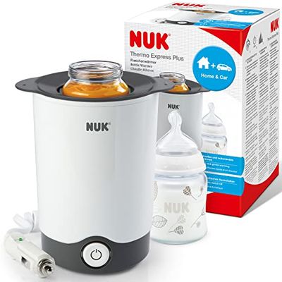 Nuk 10256404 - Aquecedor de biberões que aquece de forma rápida e cuidadosamente em apenas 90 segundos, para uso doméstico ou em viagem, inclui cabo adaptador para o carro