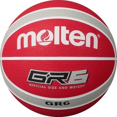 Molten GR Basketbal, binnen/buiten, premium rubber, maat 6, slagkleur rood/wit/zilver, geschikt voor jongens van 12, 13, 14 en meisjes van 14 jaar en volwassenen (BGR6-WRS)