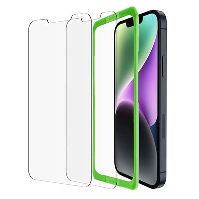 Belkin OVA123zz 2-pack TemperedGlass iPhone 14/iPhone 13/Pro -screenprotector, eenvoudig aan te brengen zonder luchtbellen met meegeleverde bevestigingsstickers, hardheidsscore van 9H Transparent