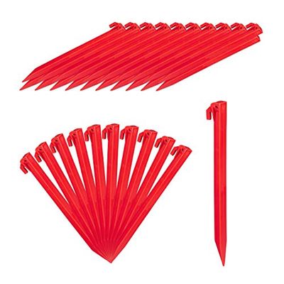 Relaxdays haringen 31 cm, set van 32 stuks, lichte tentharingen, kunststof, grondpennen, lang, voor zachte bodem, rood