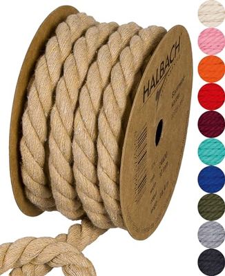 Halbach Seidenbänder Cordon en Coton recyclé, Largeur : 10 mm/Longueur 4 m, Fil de Coton Durable pour macramé, Cordon Naturel pour Bricolage, Couleur : Naturel