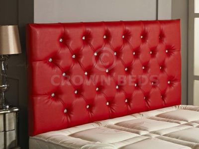 CROWNBEDSUK DIAMANTE FAUX LEATHER HEADBOARD (RED, 6FT)