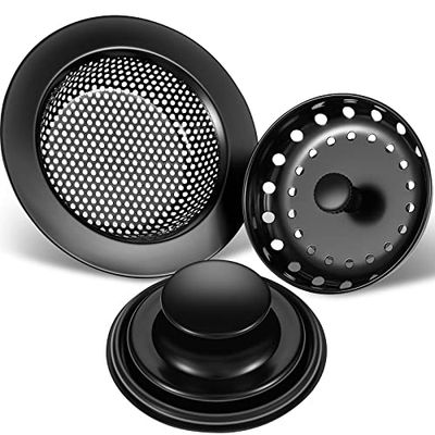 Mudder Lot de 3 Bouchons d'évier de Cuisine en Acier Inoxydable Universel Anti-encrassement pour évier de Cuisine, Bord Large pour vidange d'évier de Cuisine (Noir)