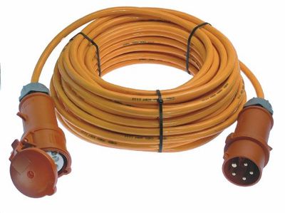 as - Schwabe Rallonge CEE 400V / 16A, 25m H07BQ-F5G1.5 avec fiche d'inversion de phase, orange, IP44 asrcial, chantier, 60563