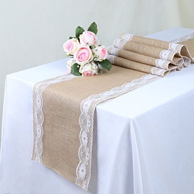 YZEO 12" x 108" Lace Table Runner Rustic Wedding Bridal Table Runners-2pcs