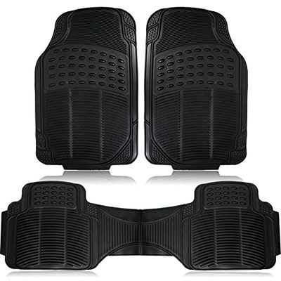 Zone Tech Universal Fit Rubber All-Weather Black Car Floor Mat Set of 3, Trim to Fit
