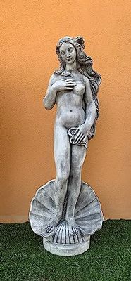 Statua Venere di Botticelli in cemento bianco - ideale per arredo esterno o interno - colore bianco o antichizzata grigia - cm 120 altezza (grigio)