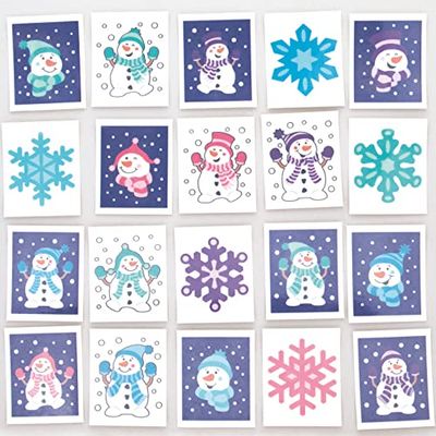 Baker Ross FC281 Jolly Snowman Tattoos - Pack of 60, Temporary Tattoos, Fake Tattoos for Kids, Ideal Party Bag Filler and Small Gifts for Children,1.9 inch