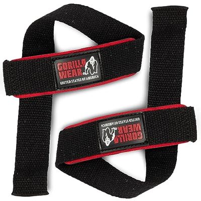 Gorilla Wear vadderade lyftremmar – svart – bodybuilding och fitnesstillbehör, svart/röd/vit, en storlek, Svart/röd/vit, one size
