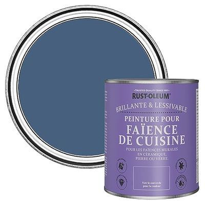 Rust-Oleum Peinture Bleue Résistante à l'eau pour Faïence de Cuisine, Finition Brillante - Encre Bleu 750ml