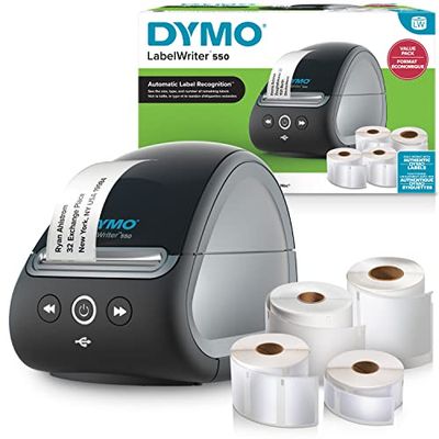 Impresora de etiquetas DYMO LabelWriter 550 Bundle | Rotuladora con impresión térmica directa | Reconocimiento automático de etiquetas | Enchufe de 2 clavijas (Europa)