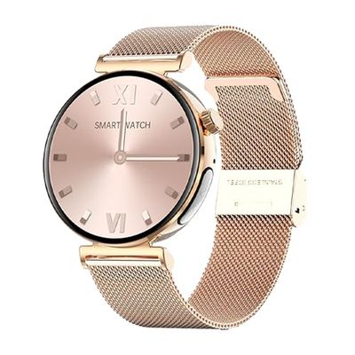 Knauermann Pro 3 Mini (2024) Gold - Reloj Inteligente con función de telefonía - Función ECG + HRV y SOS - Pantalla AMOLED - Bluetooth BT - Apnea del Sueño - Banda Milanesa Dorada, 14-24, Redondo,