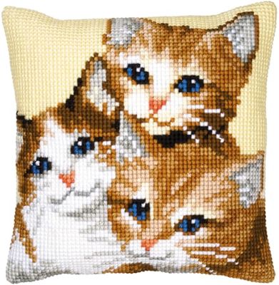 Vervaco Punto De Cruz Kit Cojin Decorativo 3 Gatitos Manualidades Adultos Decoracion Bordar Kit Principiantes Completo DIY Bordado Creativo Regalo ca. 40x40 cm Cross Stitch Embroidery