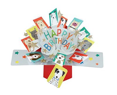 Tweede Natuur Verjaardag Pop Up Card met "Gelukkige Verjaardag" Lettering en Honden