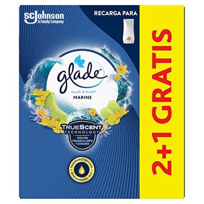 GLADE Um toque, fragrância marinho. Elimina maus odores, até 10 vezes mais frescor - 3 peças de reposição de 10 ml