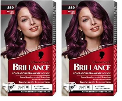 Schwarzkopf - Brillance - Coloration Cheveux Permanente Intense - Brillance Eclat Diamant - Couverture Parfaite des Cheveux Blancs - Masque Soin Fixateur - Violine Soie 859 (Lot de 2)