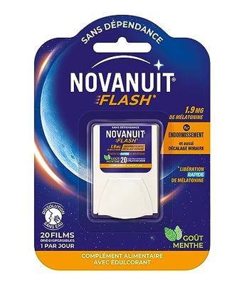 NOVANUIT FLASH – Complément alimentaire – Sommeil - 1,9mg de mélatonine – 20 films – Endormissement – Décalage horaire