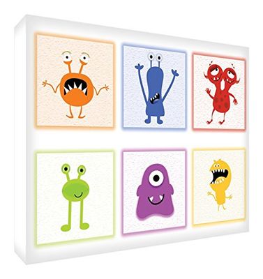 Feel Good Art Monsters lienzo sobre marco de pared de estilo moderno/illustratif blanco 40 x 30 x 4 cm, tamaño mediano