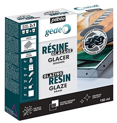 Pébéo - Gédéo Kit Résine Glaçage 150 ML - Résine Pébéo Glaçage Effet Émail Liquide - Résine Époxy Transparente Compatible Bois &Autres Matériaux 150 ML