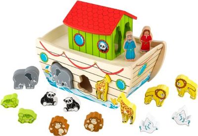 KidKraft 63244 Conjunto de madeira para crianças Arca de Noé com 17 peças incluídas para identificar formas e animais