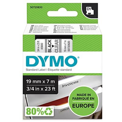 DYMO Original D1 etikettband | svart på transparent | 19 mm x 7 m | självhäftande märkband | för LabelManager-märkningsmaskin