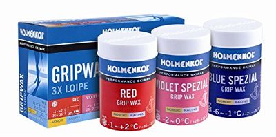 Holmenkol 3 x Loipe Grip Wax Cera para esquís, Unisex Adulto, Multicolor, 3X 45 Gramm