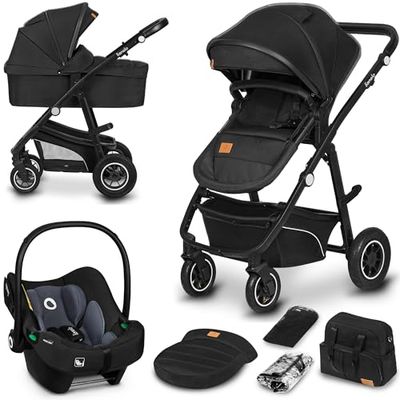 LIONELO BIANKA Barnvagn 3-i-1 till 22 kg bilstol, hopfällbar, resesystem, inställning av ryggstödet, hjul 360 stötdämpare, skydd XXL