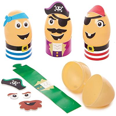 Baker Ross FX529 Pirate Egg Kits - Paket med 8 stycken, äggsatser för konsthantverk och hantverk för barn