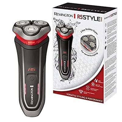 Remington Afeitadora Rotativa R5 Style Series - Máquina de Afeitar Inalámbrica, Cuchillas Flexibles Dual Track, Cabezal Pivotante, Cortapatillas, 50 min Autonomía, Resistente al Agua - R5000