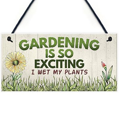 RED OCEAN Gardening So Exciting Funny Novelty Hanging Sign Plaque Friendship Gift Gardening Sign