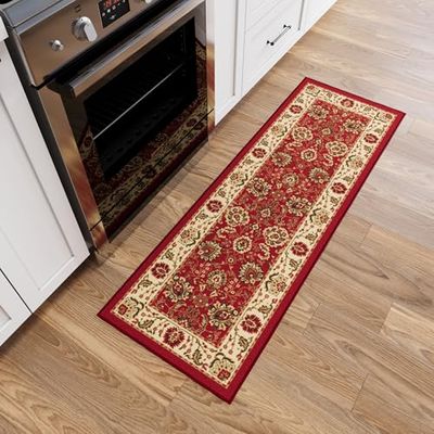 Ottomanson Ottohome - Tapete retangular, base de borracha, design persa oriental, 50 x 150 cm, cor vermelha