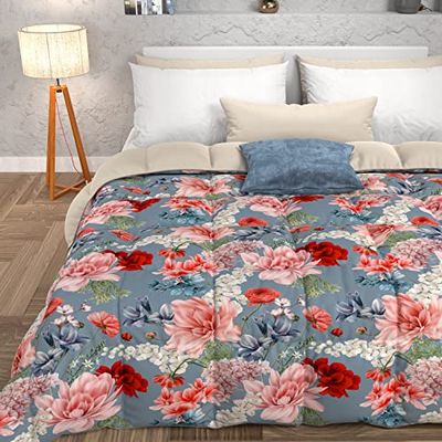 PETTI Artigiani Italiani - Colcha de Invierno, edredón de Invierno, Colcha de Matrimonio, Doble Cara, Color Liso e impresión Digital Floral 19 04, 100% Microfibra hipoalergénica, Fabricado en Italia
