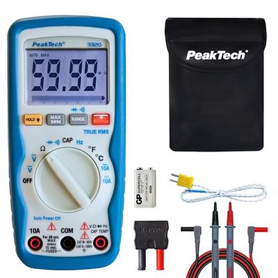 PeakTech 3320 – Multímetro digital RMS NCV com alarme de vibração, 6000 contas, portátil, voltímetro, alcance automático, testador de continuidade, medição, corrente - CAT III 600 V