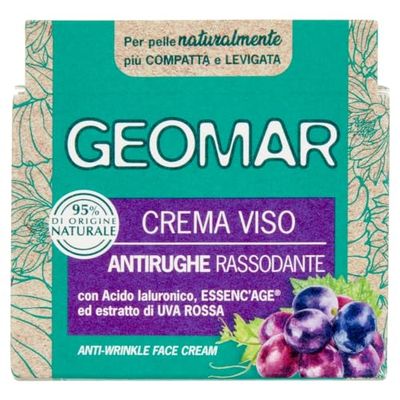GEOMAR | Crema Viso Antirughe Rassodante, con Acido Ialuronico, ESSENC'AGE ed Estratto di Uva Rossa dell'Emilia Romagna, 95% di Origine Naturale, Made in Italy, 50 ml