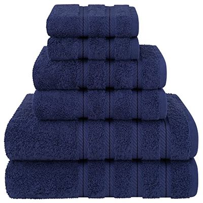 American Soft Linen Set di asciugamani di lusso, 6 pezzi, 2 asciugamani da bagno, 2 asciugamani per le mani, 2 salviette, asciugamani turchi in 100% cotone, set di asciugamani blu navy