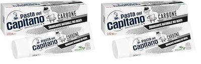 Pasta del Capitano, Dentífrico de Carbón Vegetal Activo Bio, Blanqueador Natural de Dientes en Pasta Negra, Efectivo contra las Sustancias que Manchan el Esmalte, 100% Made in Italy, Tubo de 100 ml