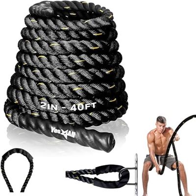 Yes4All MW1G Battle Rope, 50-12 m trainingstouw, trainingstouw, 38 mm/50 mm diameter Poly Dacron 9m/12m/15m lengte