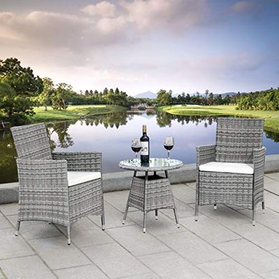 Ribelli Mobili giardino da 3 pezzi set da giardino lounge in polyrattan gruppo sedile in rattan, colorazione:grigio/crema