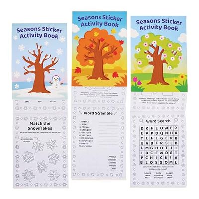 Baker Ross FN002 Libros de Actividades de Estaciones - Pack de 8, Libros de Adhesivos para Fiestas Infantiles