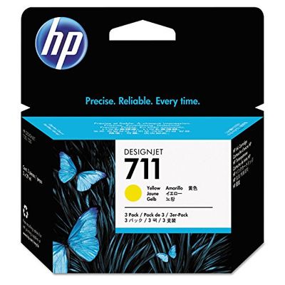 HP CZ136A Pack de 3 Cartouches d'Encre Authentique HP 711 Jaune de 29 ml pour Traceurs Grand Format HP HP DesignJet T120, T125, T130, T520, T525, T530 et Tête d'Impression HP 711 DesignJet