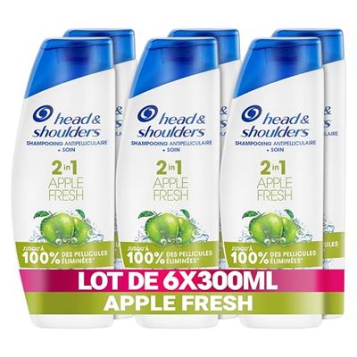Head & Shoulders Apple Fresh 2 en 1 Shampoing Antipelliculaire 300ml (lot de 6). Jusqu'à 100% des Pellicules Éliminées, Cliniquement Prouvé. Tous Types de Cheveux et de Cuir Chevelu