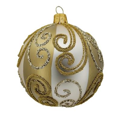 Set of 6 Baubles (Diameter 8 cm) Hand-Blown and Decorated Glass Baubles for Christmas Tree Decoration
