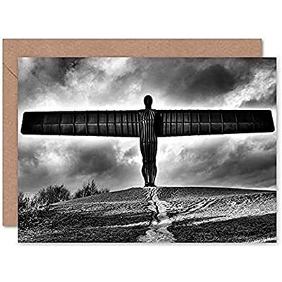 Fine Art Prints Angel Of The North Black And White Greeting Card With Envelope Inside Premium Quality,12.5 x 17.5 cm