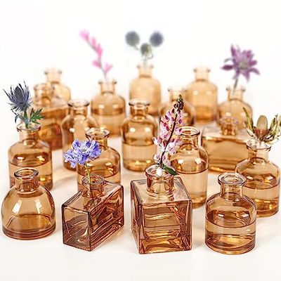 Small Mini Flower Vases - Set of 20 Amber Glass Bud Vases - Vintage Rustic Centerpieces for Weddings, Events & Home Décor - Premium Quality, Timeless Designs